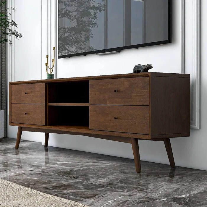 Caroline Mid Century Modern Style Walnut TV Stand Up To 72" - The Sturdy Wood Company