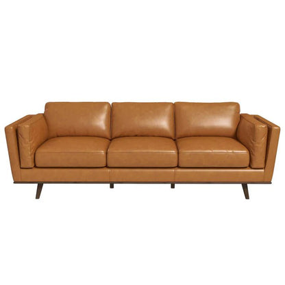 Chase Mid Century Modern Tan Genuine Leather Sofa - The Sturdy Wood Company