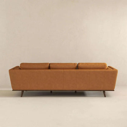 Chase Mid Century Modern Tan Genuine Leather Sofa - The Sturdy Wood Company