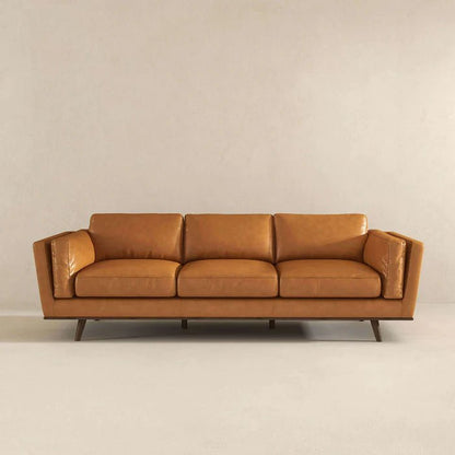 Chase Mid Century Modern Tan Genuine Leather Sofa - The Sturdy Wood Company