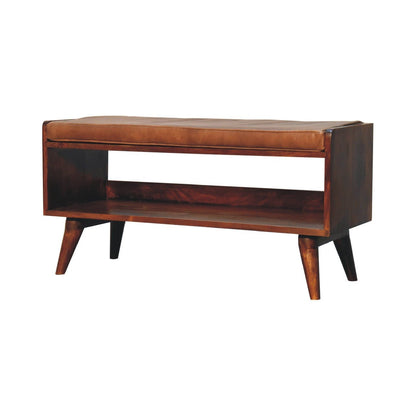 Chestnut Bench with Brown Leather Seatpad - The Sturdy Wood Company