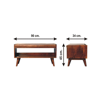 Chestnut Bench with Brown Leather Seatpad - The Sturdy Wood Company