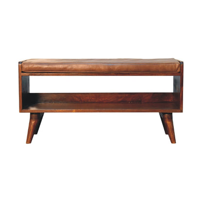 Chestnut Bench with Brown Leather Seatpad - The Sturdy Wood Company