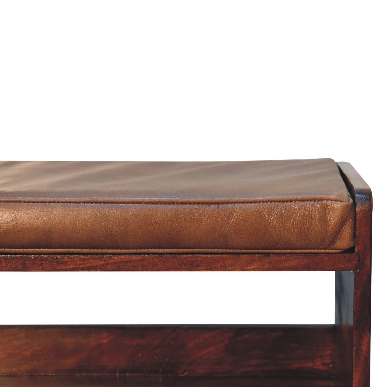 Chestnut Bench with Brown Leather Seatpad - The Sturdy Wood Company