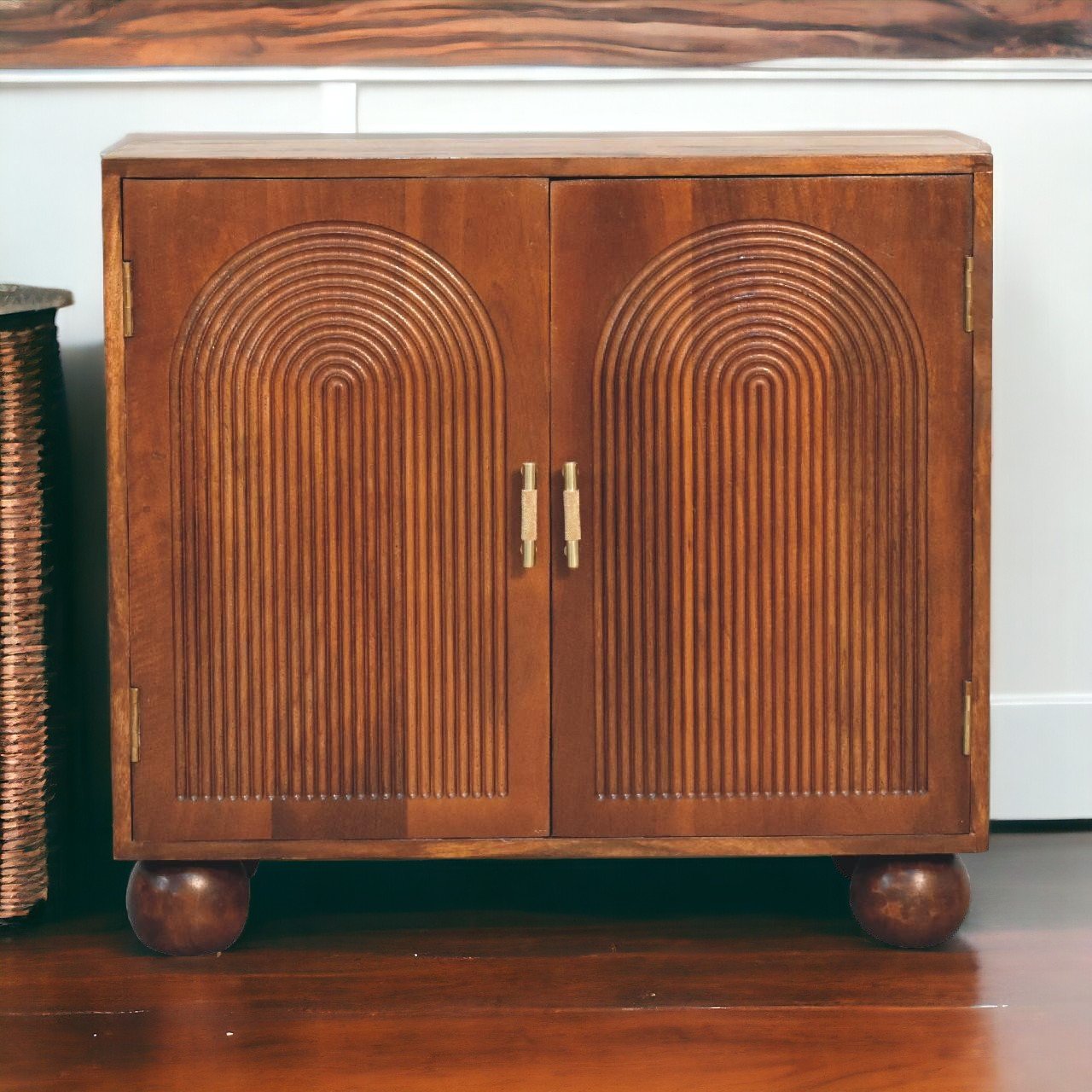 Chestnut Carved Ball Cabinet - The Sturdy Wood Company