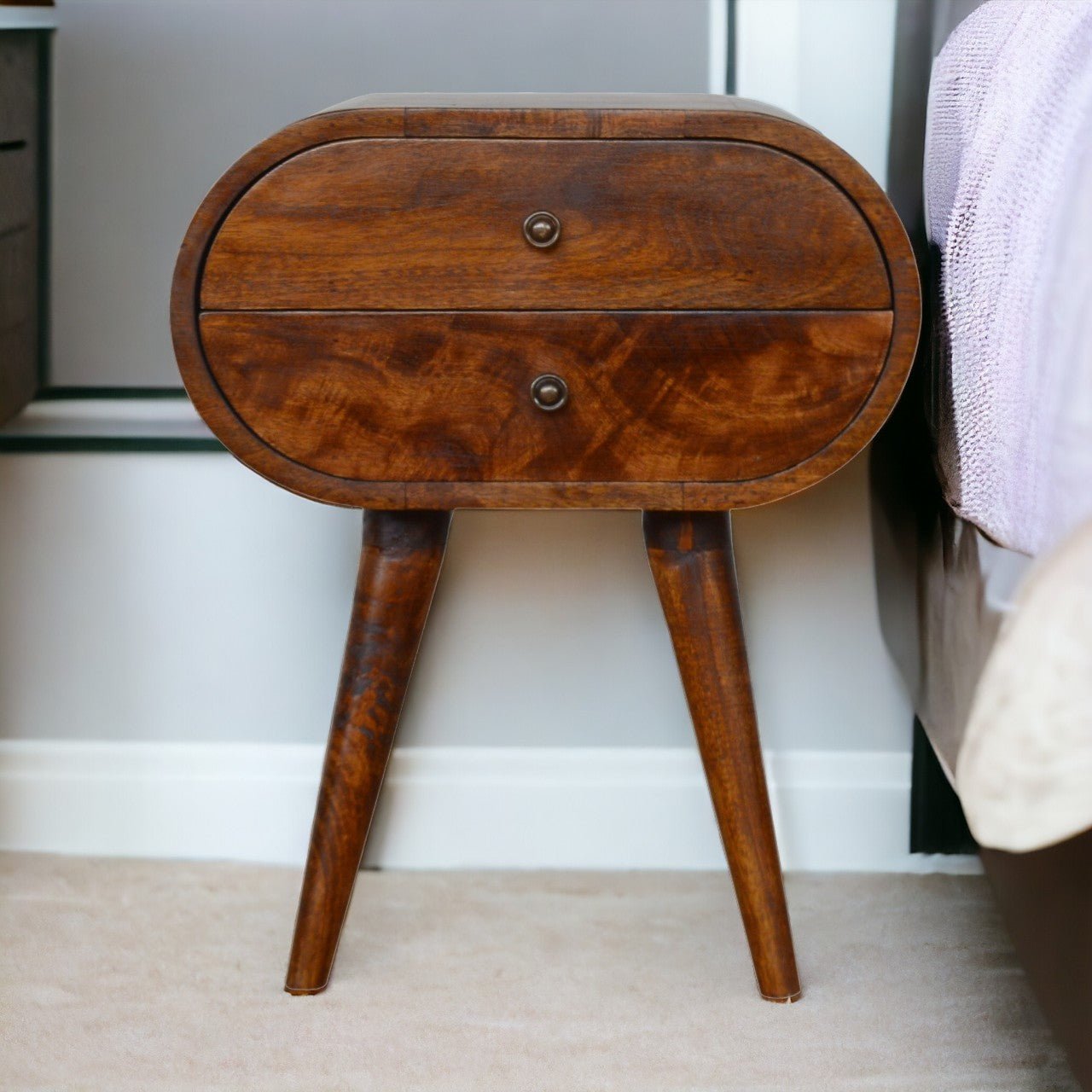 Chestnut Circular Bedside Table - The Sturdy Wood Company