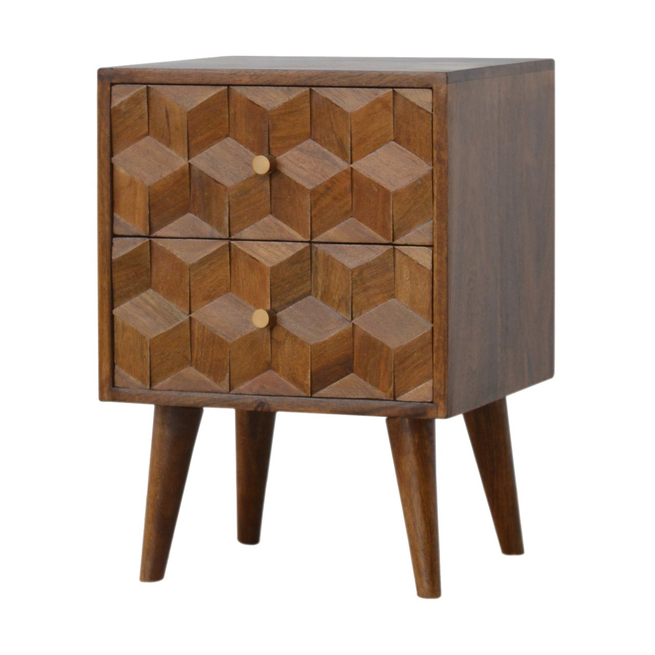 Chestnut Cube Carved Bedside - The Sturdy Wood Company