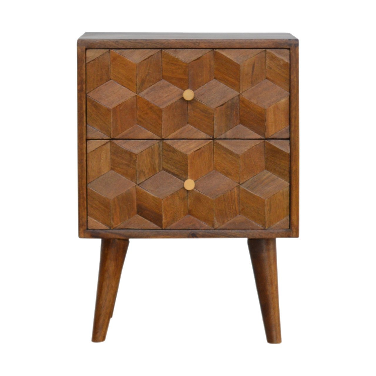 Chestnut Cube Carved Bedside - The Sturdy Wood Company