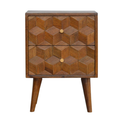 Chestnut Cube Carved Bedside - The Sturdy Wood Company