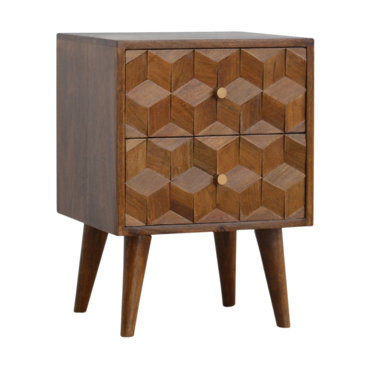 Chestnut Cube Carved Bedside - The Sturdy Wood Company