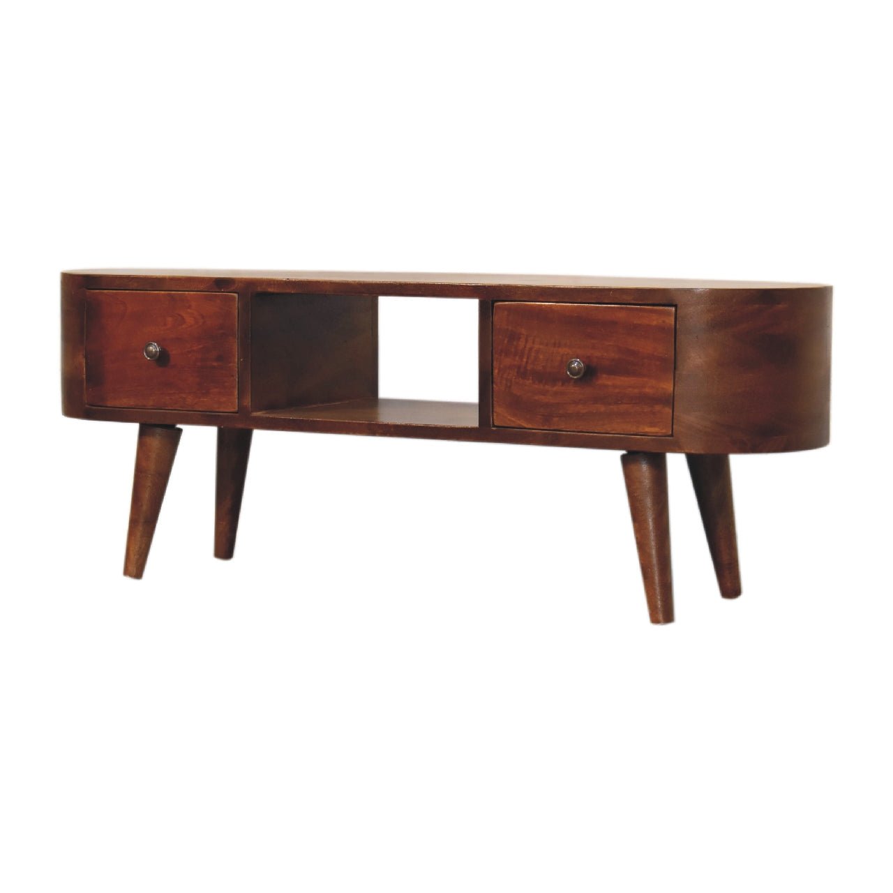 Chestnut Round Open Media Unit - The Sturdy Wood Company