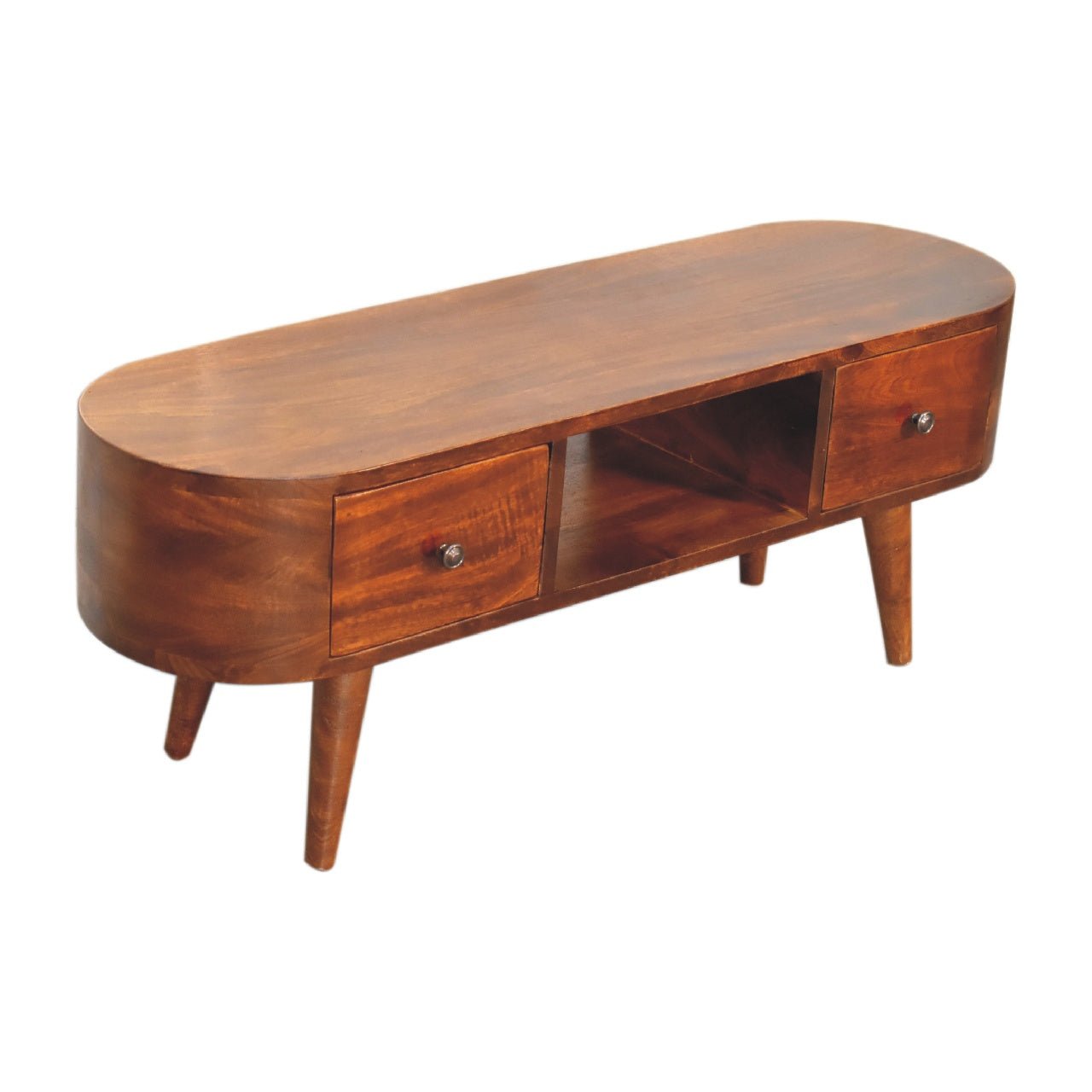 Chestnut Round Open Media Unit - The Sturdy Wood Company