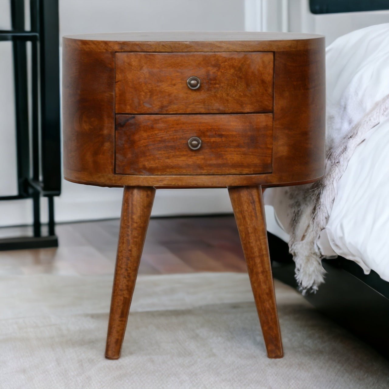 Chestnut Rounded Bedside Table - The Sturdy Wood Company