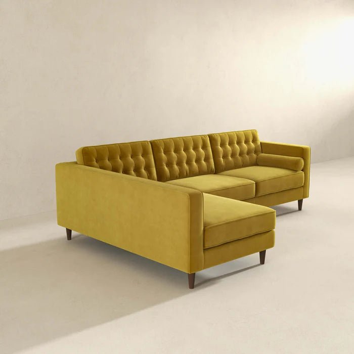 Christian Dark Yellow Velvet Sectional Sofa Left Facing - The Sturdy Wood Company