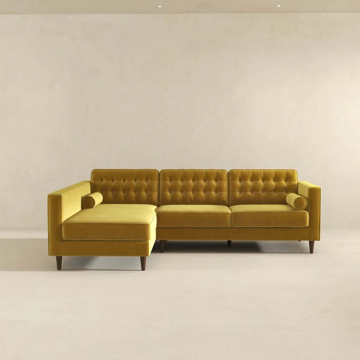 Christian Dark Yellow Velvet Sectional Sofa Left Facing - The Sturdy Wood Company