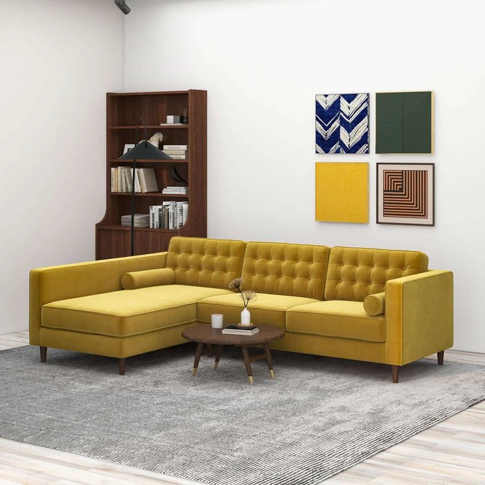 Christian Dark Yellow Velvet Sectional Sofa Left Facing - The Sturdy Wood Company