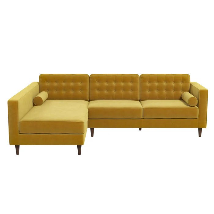 Christian Dark Yellow Velvet Sectional Sofa Left Facing - The Sturdy Wood Company