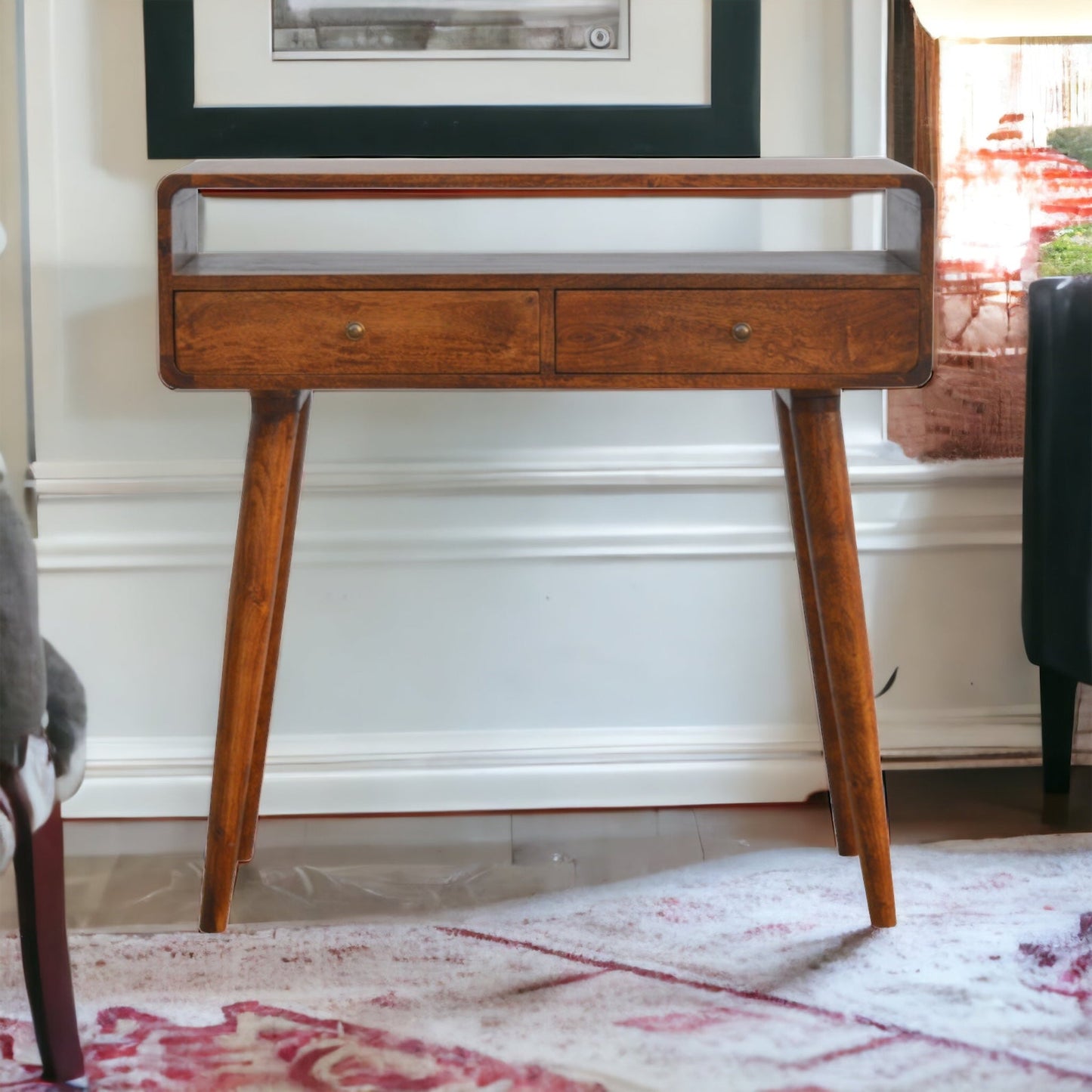 Curved Chestnut Console Table - The Sturdy Wood Company