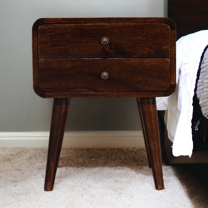 Curved Dark Walnut Bedside - The Sturdy Wood Company