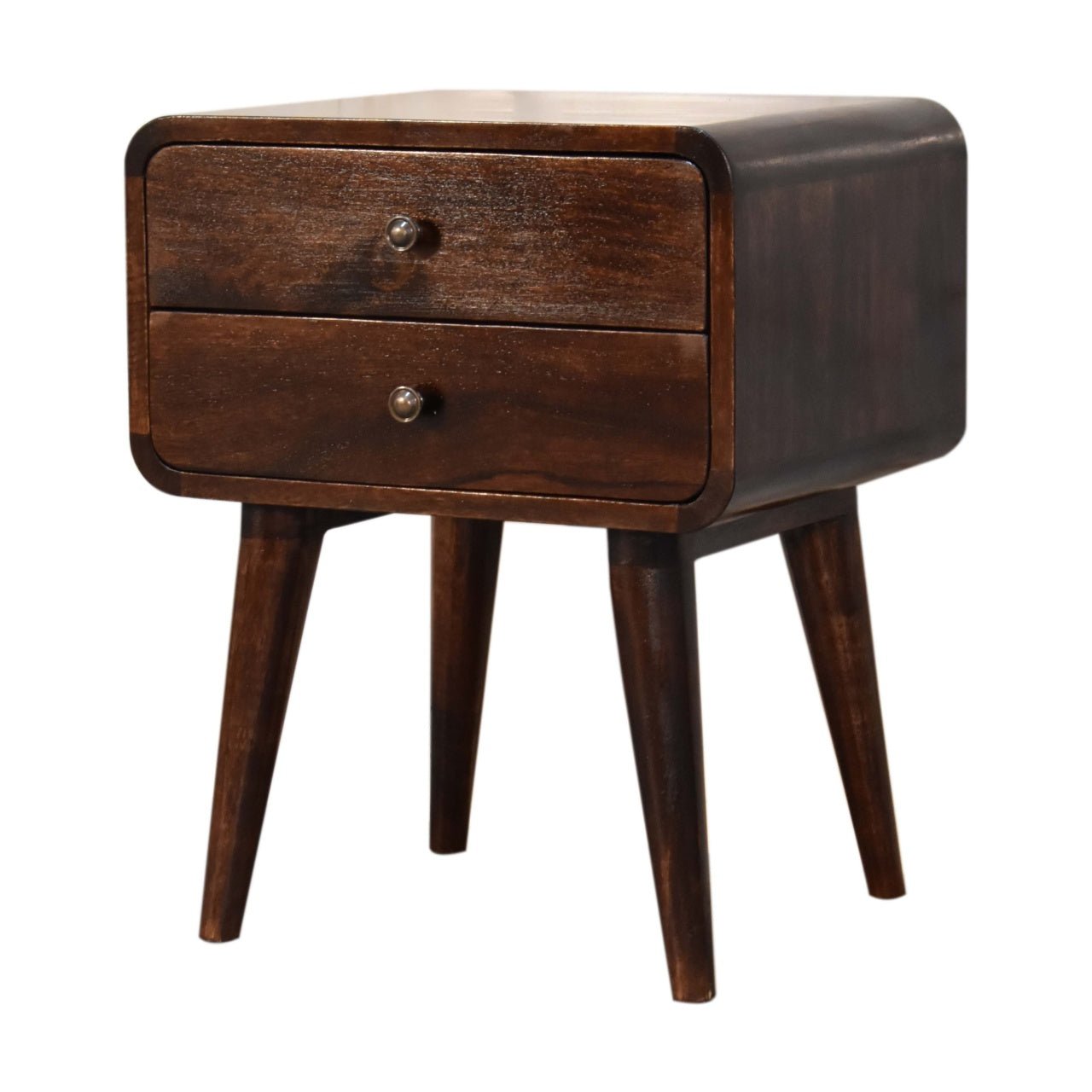 Curved Dark Walnut Bedside - The Sturdy Wood Company