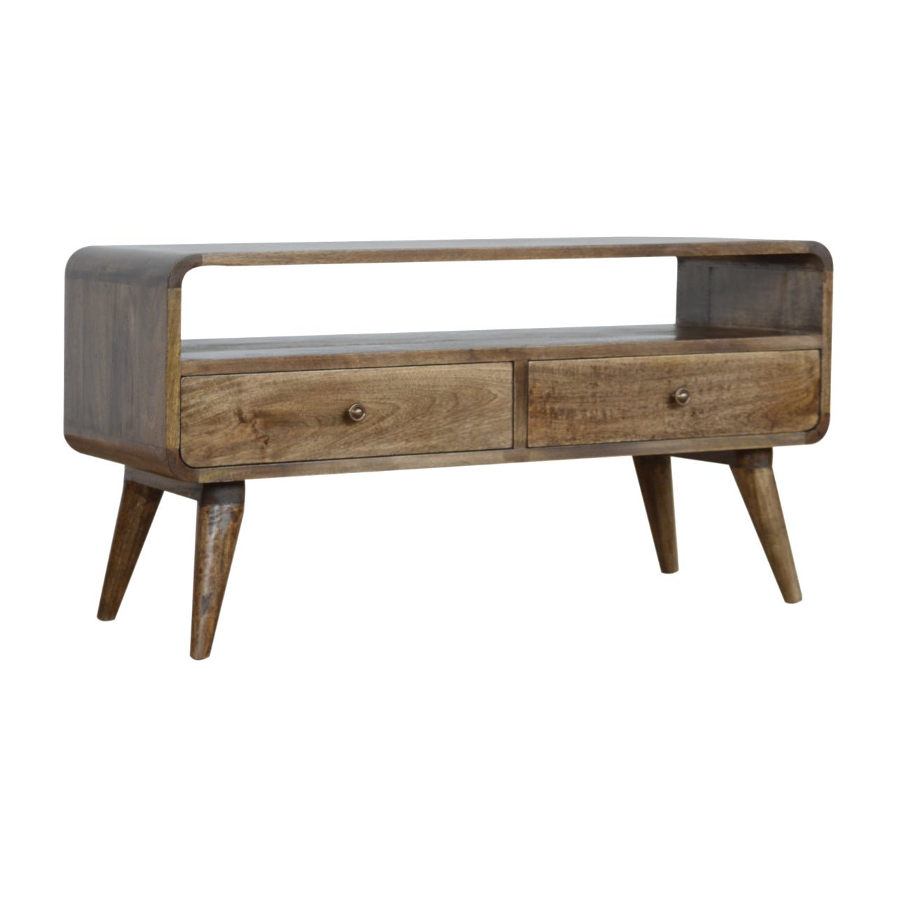 Curved Grey Washed Media Unit - The Sturdy Wood Company