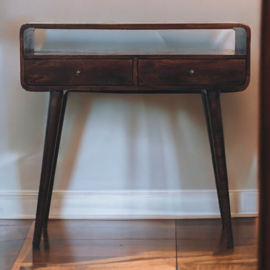 Curved Light Walnut Console Table - The Sturdy Wood Company