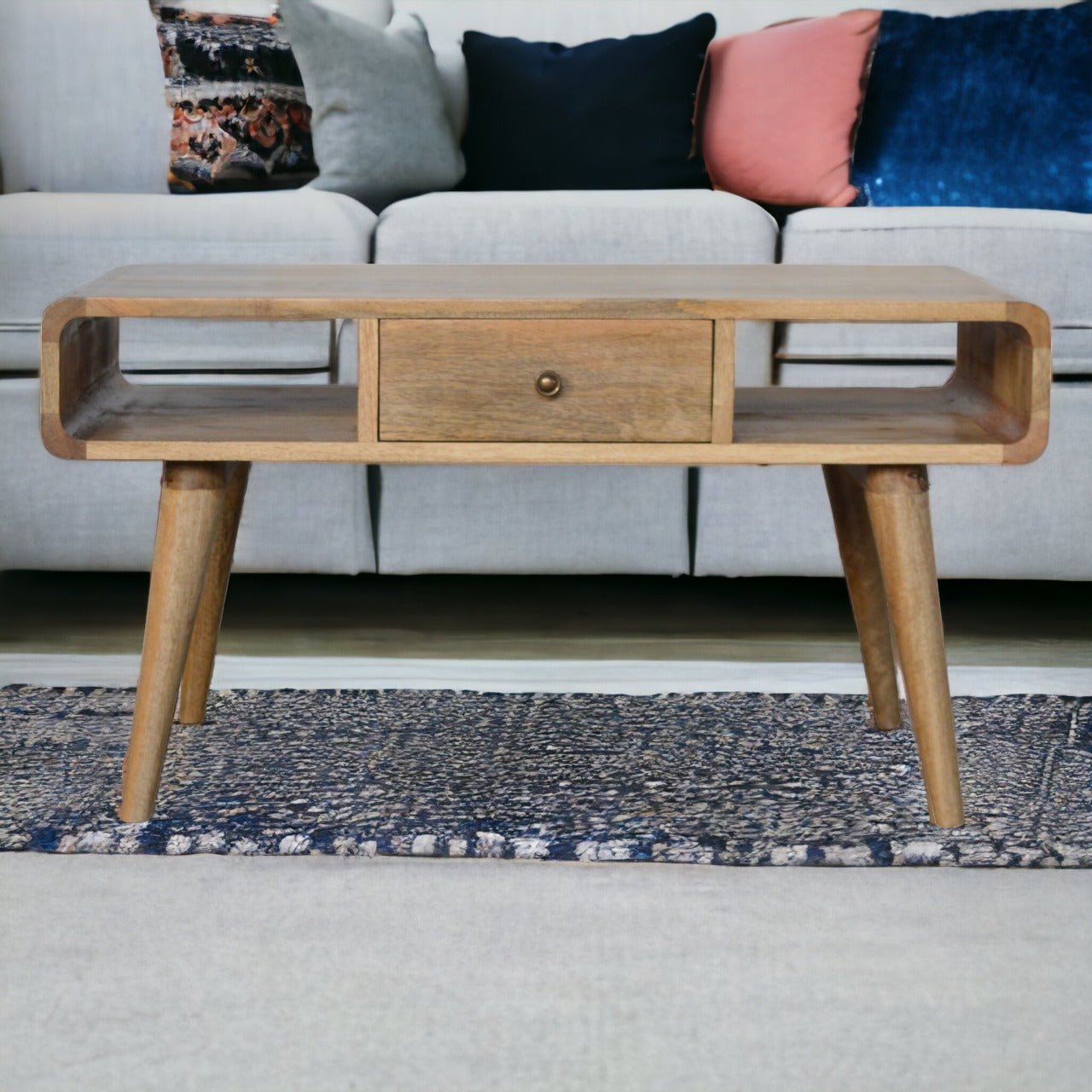 Curved Oak-ish Coffee Table - The Sturdy Wood Company