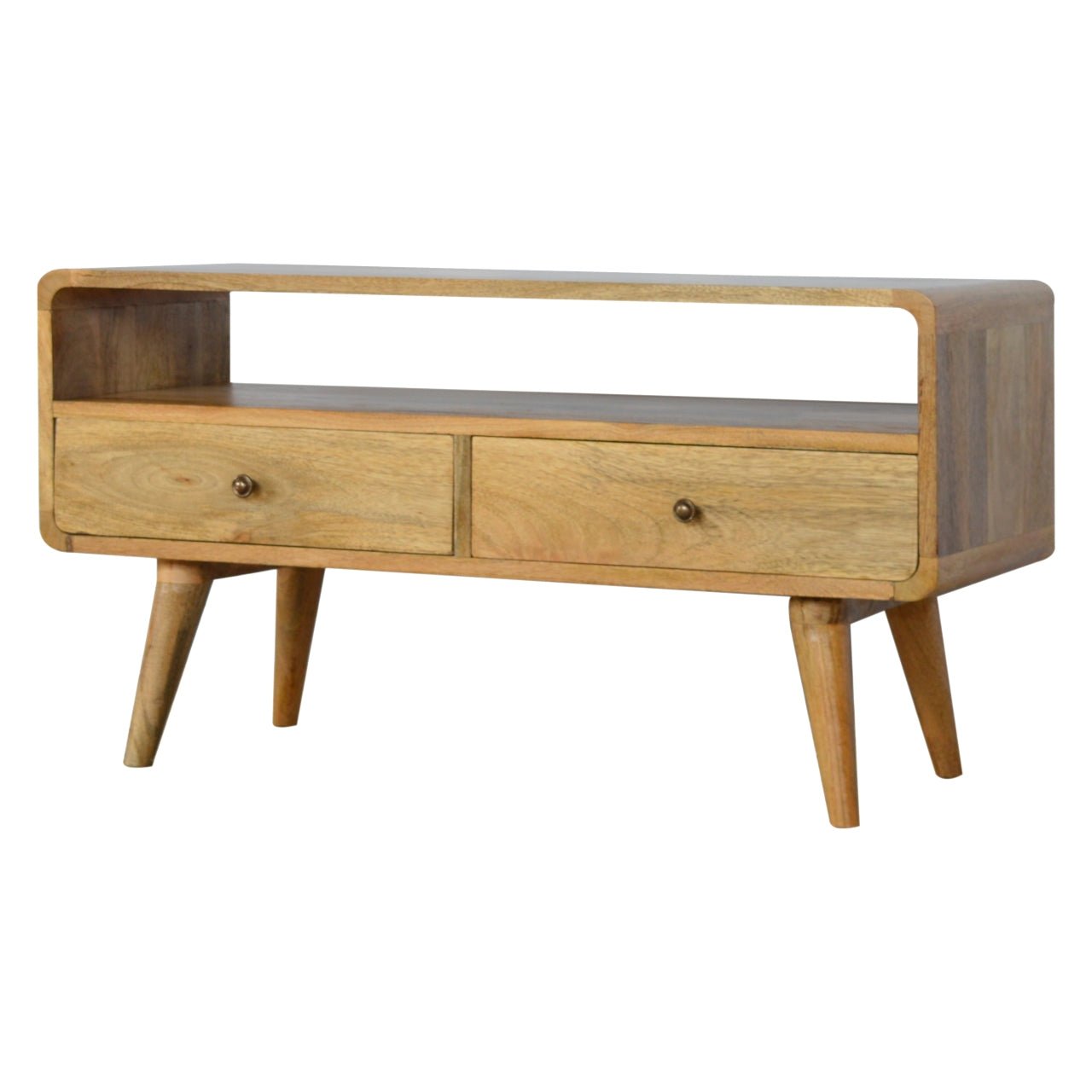 Curved Oak-ish Media Unit - The Sturdy Wood Company