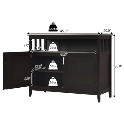 Dark Brown Wood 2-Door Dining Buffet Sideboard Cabinet with Open Storage Shelf - The Sturdy Wood Company