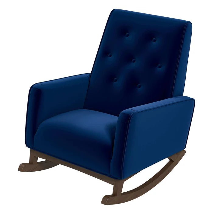 Dawn Dark Blue Velvet Solid Wood Rocking Chair - The Sturdy Wood Company