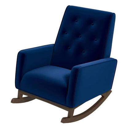 Dawn Dark Blue Velvet Solid Wood Rocking Chair - The Sturdy Wood Company