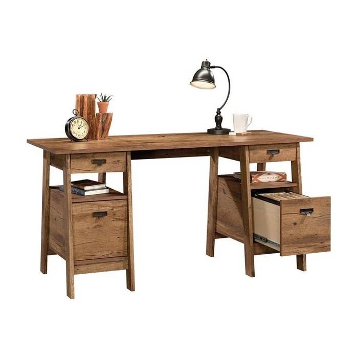 FarmHouse Chalky Oak Executive Desk w/ Filing Cabinets Storage - The Sturdy Wood Company