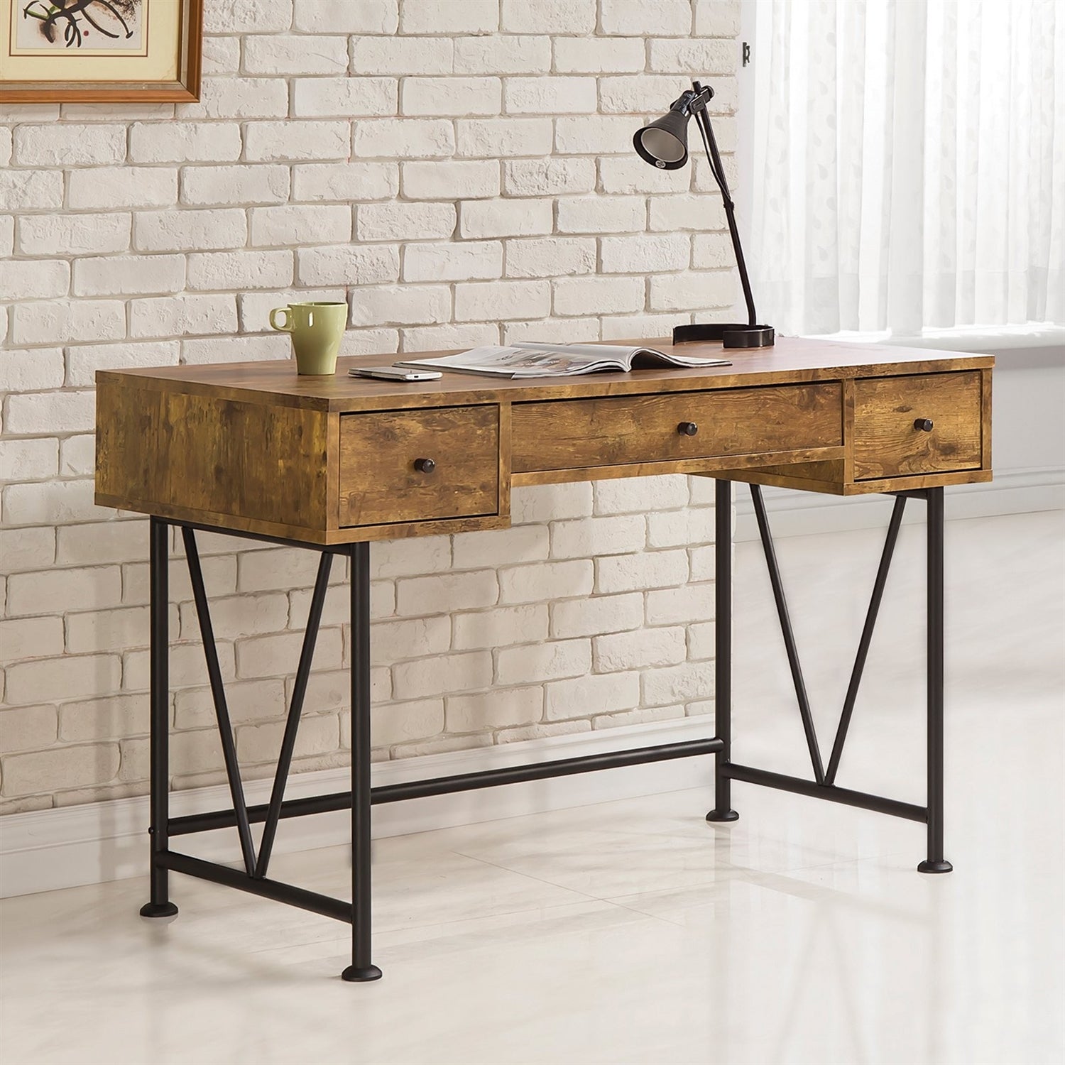 Farmhouse Rustic Home Office 3 Drawer Writing Desk - The Sturdy Wood Company