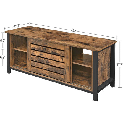 Farmhouse TV Stand Entertainment Center w/ Sliding Wood Doors for TV up to 50-in - The Sturdy Wood Company