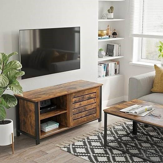 Farmhouse TV Stand Entertainment Center w/ Sliding Wood Doors for TV up to 50-in - The Sturdy Wood Company