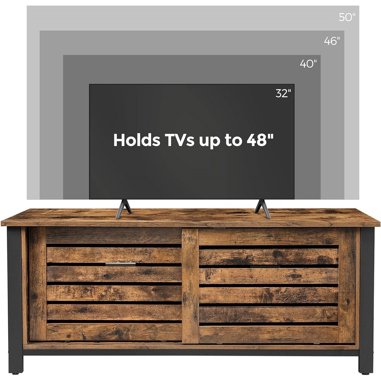 Farmhouse TV Stand Entertainment Center w/ Sliding Wood Doors for TV up to 50-in - The Sturdy Wood Company