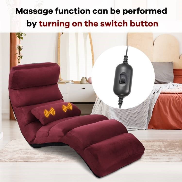 Folding Multi-Position Sofa Bed Lounger Chair with Massage Pillow in Dark Red - The Sturdy Wood Company