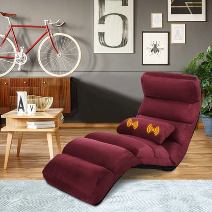 Folding Multi-Position Sofa Bed Lounger Chair with Massage Pillow in Dark Red - The Sturdy Wood Company