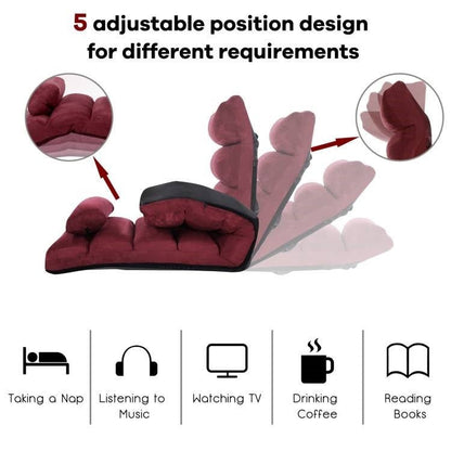 Folding Multi-Position Sofa Bed Lounger Chair with Massage Pillow in Dark Red - The Sturdy Wood Company