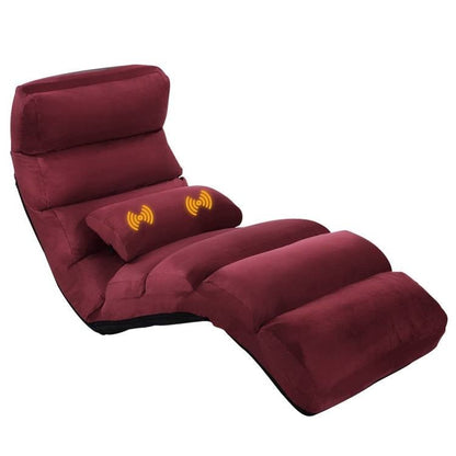 Folding Multi-Position Sofa Bed Lounger Chair with Massage Pillow in Dark Red - The Sturdy Wood Company