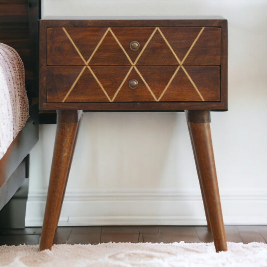 Geo Brass Inlay Bedside - The Sturdy Wood Company