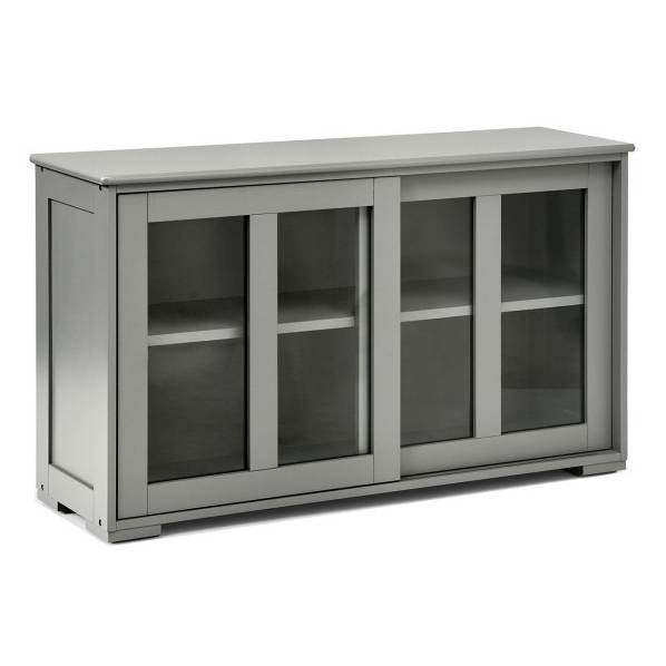 Gray Sliding Glass Solid Wood Kitchen Buffett Sideboard - The Sturdy Wood Company