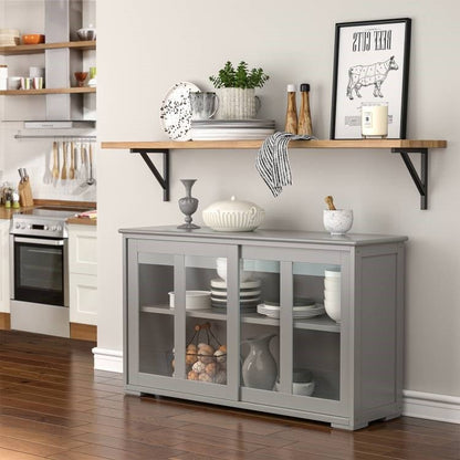 Gray Sliding Glass Solid Wood Kitchen Buffett Sideboard - The Sturdy Wood Company