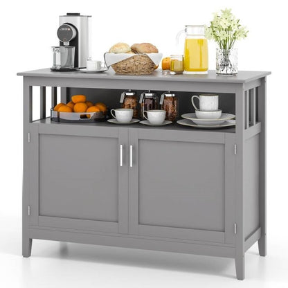 Grey Wood 2-Door Dining Buffet Sideboard Cabinet with Open Storage Shelf - The Sturdy Wood Company