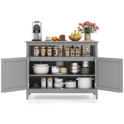 Grey Wood 2-Door Dining Buffet Sideboard Cabinet with Open Storage Shelf - The Sturdy Wood Company