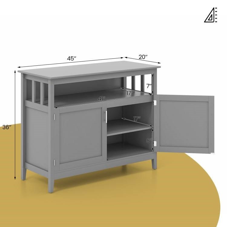 Grey Wood 2-Door Dining Buffet Sideboard Cabinet with Open Storage Shelf - The Sturdy Wood Company