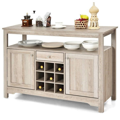 Grey Wood Sideboard Buffet Server Cabinet with Wine Rack and Storage Shelf - The Sturdy Wood Company