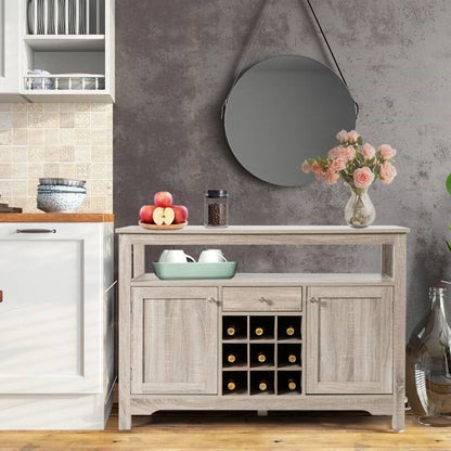 Grey Wood Sideboard Buffet Server Cabinet with Wine Rack and Storage Shelf - The Sturdy Wood Company