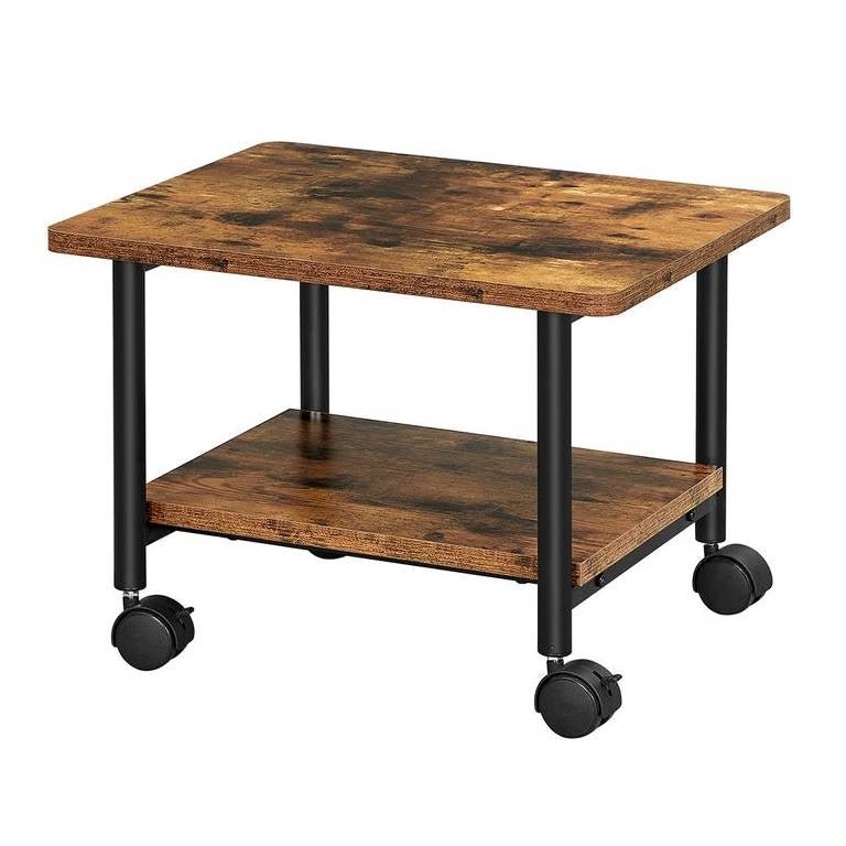 Industrial Black Metal Rustic Wood Printer Stand Cart with Bottom Paper Shelf - The Sturdy Wood Company