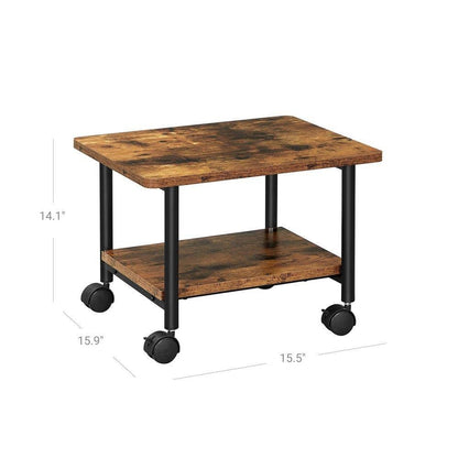 Industrial Black Metal Rustic Wood Printer Stand Cart with Bottom Paper Shelf - The Sturdy Wood Company